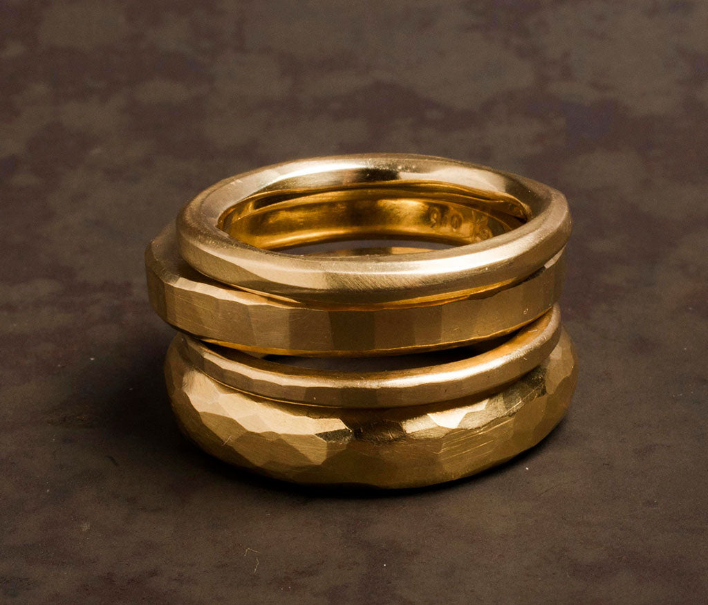 4 ring combination hammered gold