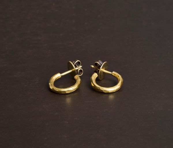 hoop studs fine hammered gold