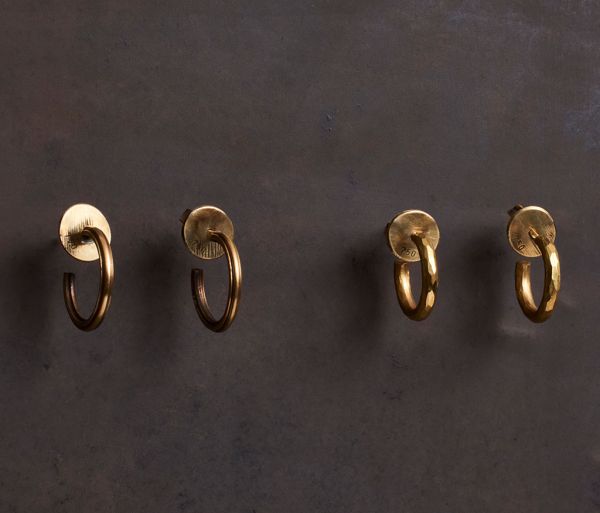 hoop studs fine hammered gold